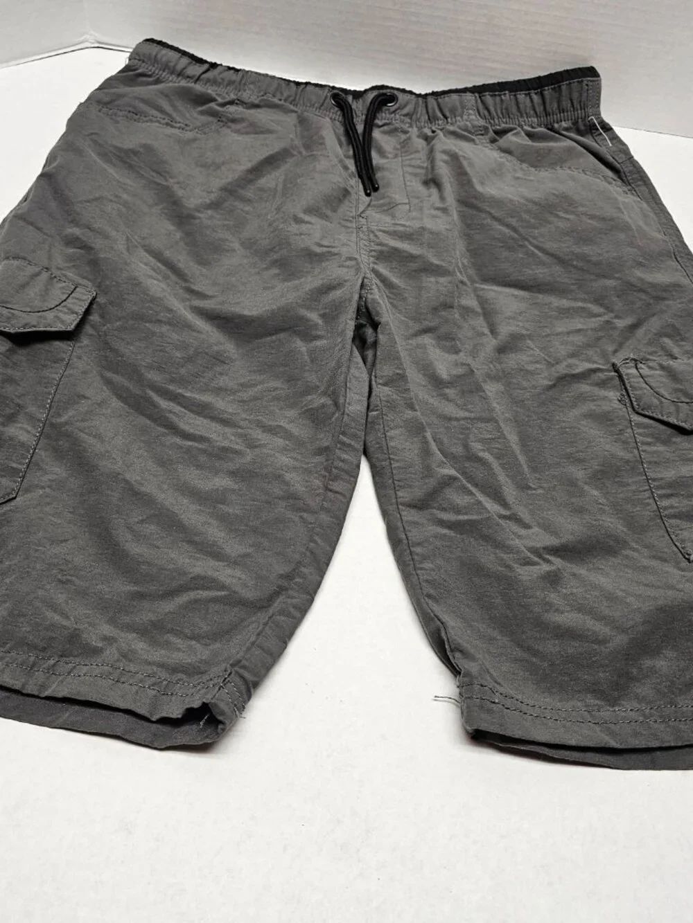 New Youth Teen Boys Univibe Gray Black Drawstring Cargo Shorts Pockets 16